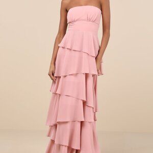 Lulus Gorgeous Essence Blush Strapless Tiered Maxi Dress Pink - Size L